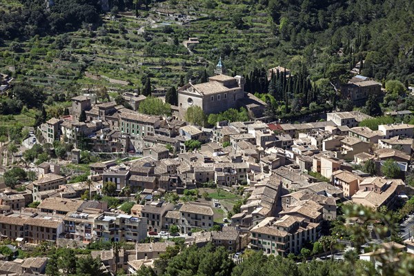 View on Valldemossa with Carthusian monastery Sa Cartoixa