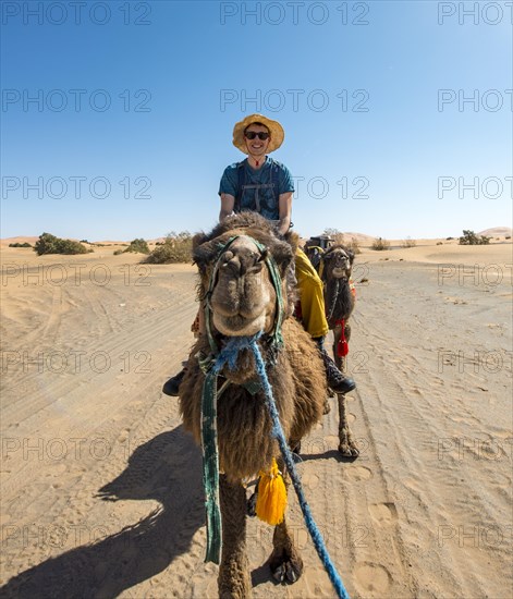 Young man riding on a camel