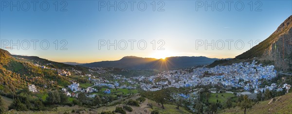 View on Chefchaouen with last sunbeams at sunset