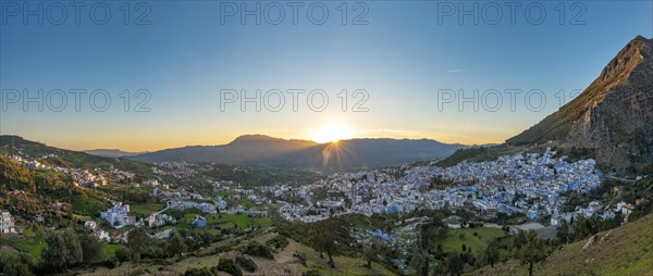 View on Chefchaouen with last sunbeams at sunset