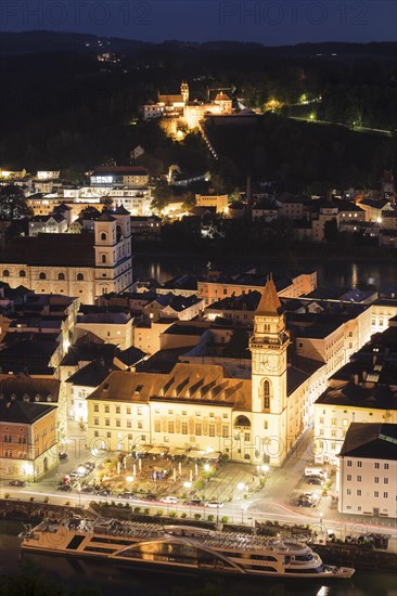 View over the old town with town hall to the pilgrimage church Mariahilf