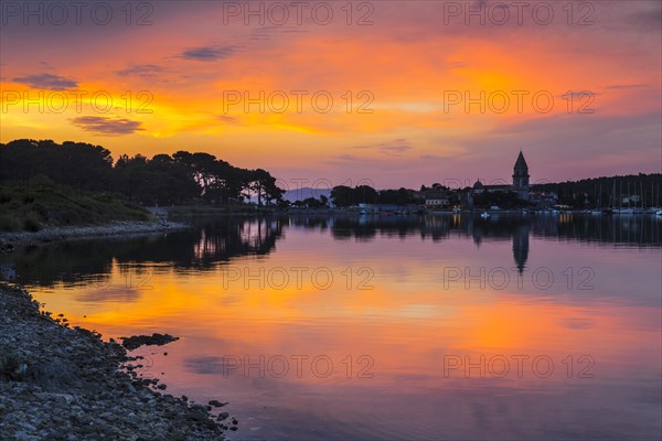 View of Osor on Losinj Island by the Kavada Channel at sunset