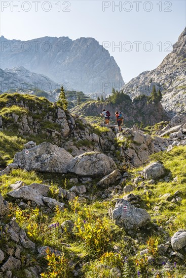 Two hikers on a rock