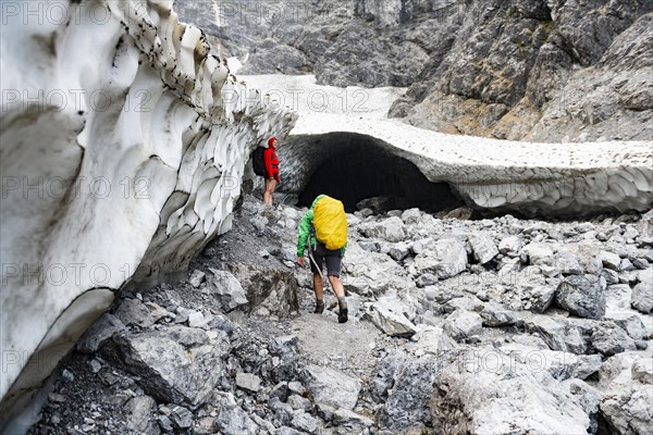 Two hikers at the ice chapel