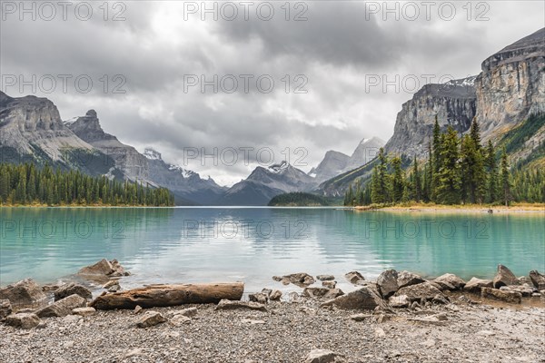 Maligne Lake glacier lake with Mount Paul