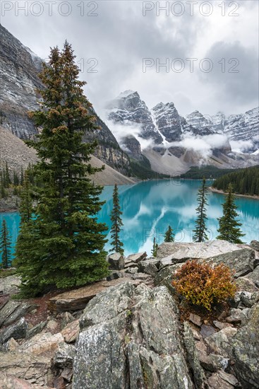 Clouds hanging between the mountain peaks