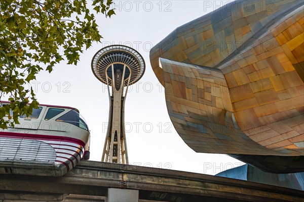 Monorail train runs through the Museum of Pop Culture