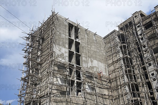 Shell construction with primitive scaffolding made of branches