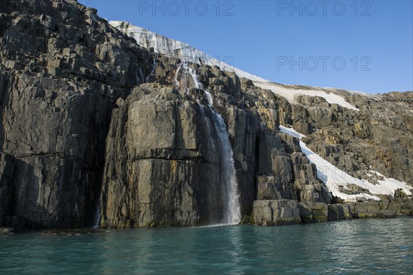 Waterfall in a glacier on Alkefjellet