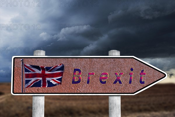 Signpost with british flag and lettering Brexit