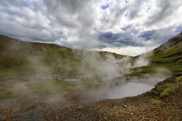 Hot springs steam in the valley