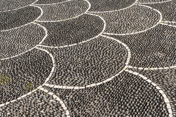 Black and white pebble floor mosaic