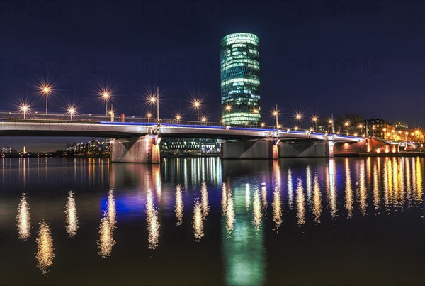 View of Friedensbrucke with Westhafen Tower