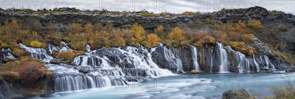 Hraunfossar waterfall in autumn