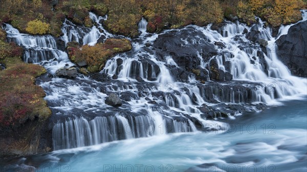 Hraunfossar waterfall in autumn