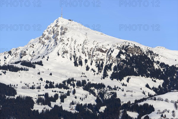 Snow-covered mountain Kitzbuheler Horn in winter