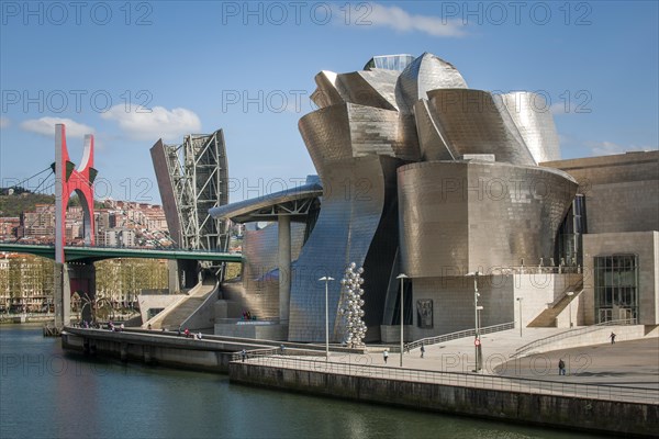 Guggenheim Museum Bilbao on the bank of the Nervion River