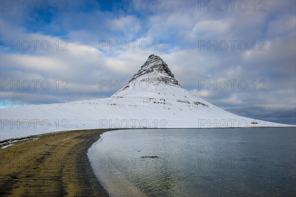 Mountain Kirkjufell with snow