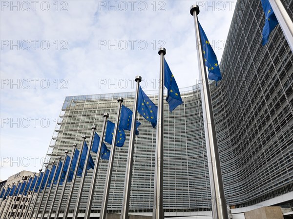 European flags in front of the Berlaymont building