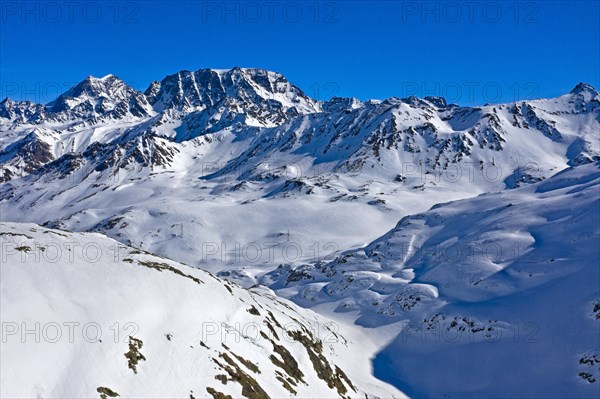 Combe de Barasson valley in winter at the Great St. Bernard Pass