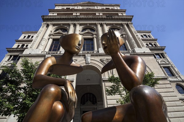 Sculpture in front of Lonja del Comercio at the Plaza de San Francisco