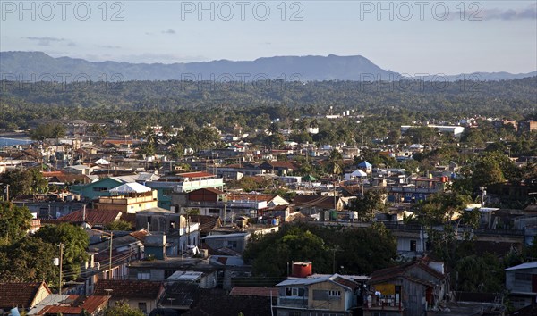 View of the mountain range Sierra del Purial and the city of Baracoa