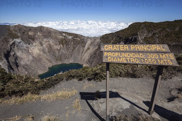 Main crater Irazu Volcano with blue crater lake