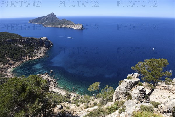 View of the dragon island Sa Dragonera and the coast near Sant Elm