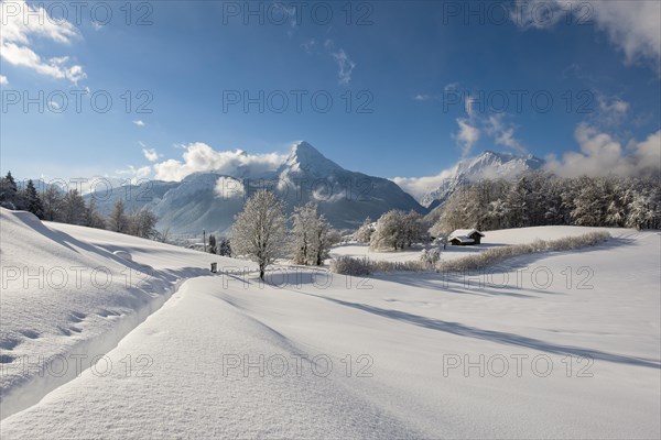 Winter landscape with view of the Watzmann