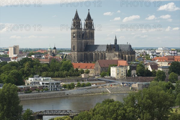 Cityscape with Magdeburg Cathedral and Elbe