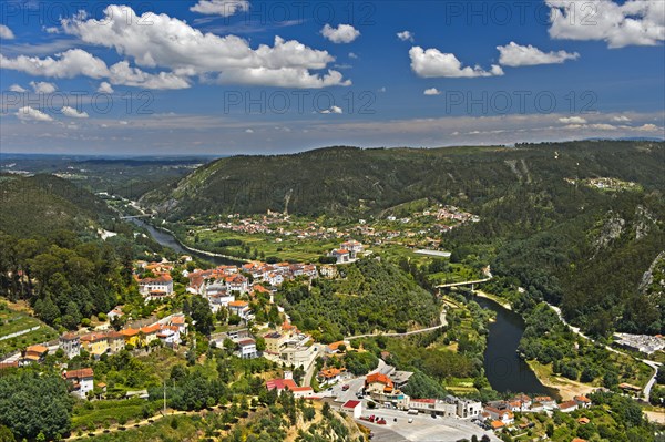 View from the viewpoint Penedo de Castro to the city Penacova at the river Mondego