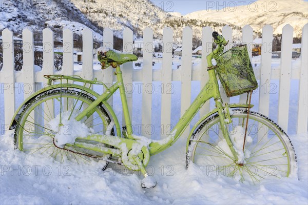 Green Bicycle in the snow
