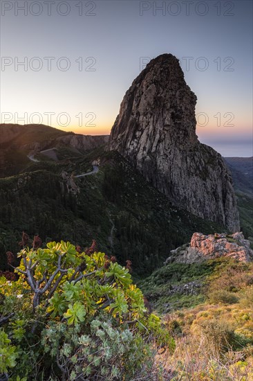 Roque de Agando rock tower at sunrise