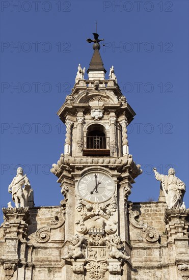 Baroque facade and tower of the church Real Iglesia de los Santos Juanes