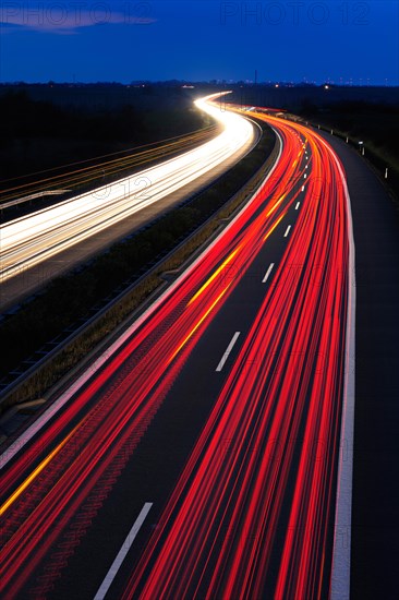 Light tracks on the A14 motorway at night