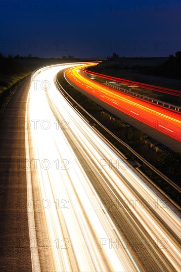 Light tracks on the A14 motorway at night