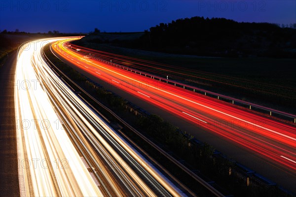 Light tracks on the A14 motorway at night