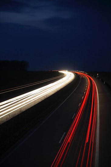 Light tracks on the A14 motorway at night