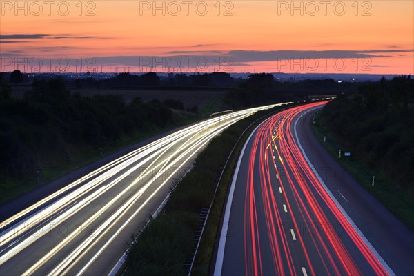 Light tracks on the A14 motorway at dusk