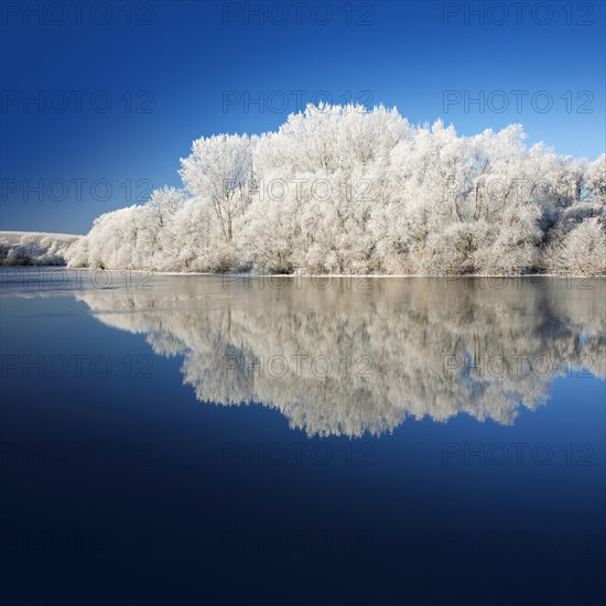 River landscape in winter at the Saale