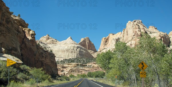 Highway through rock formations