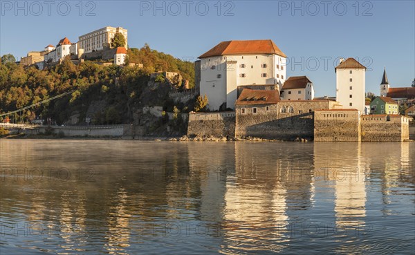 View over the Danube to Veste Oberhaus and Niederhaus