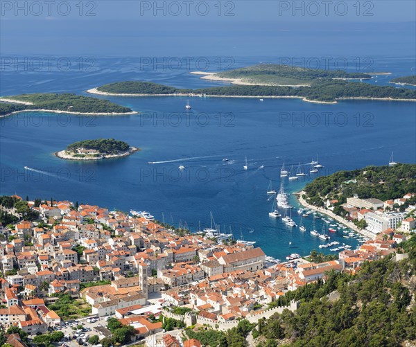 Overview of Old Town with harbour and Pakleni Islands