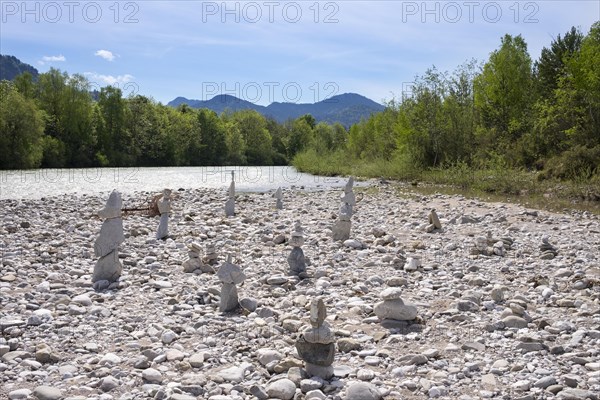 Cairns on gravel bank