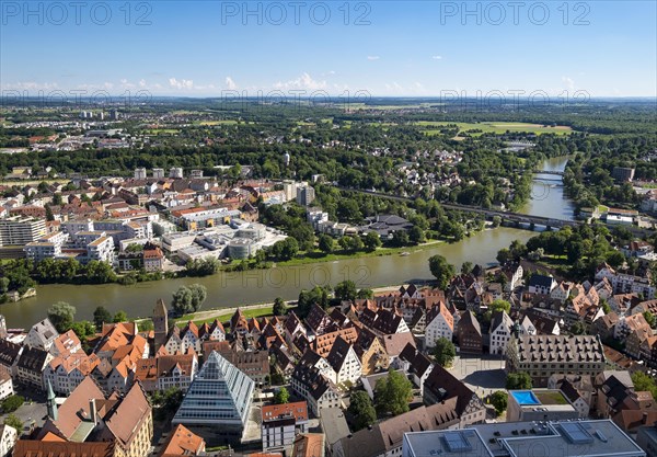 View from Ulm Minster to the Fischerviertel fisher's district of Donau and Neu-Ulm
