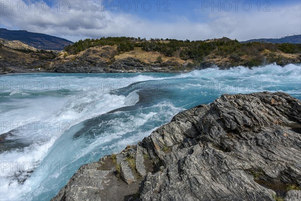 Rapids at the confluence of the turquoise Rio Baker and the glacier grey Rio Nef