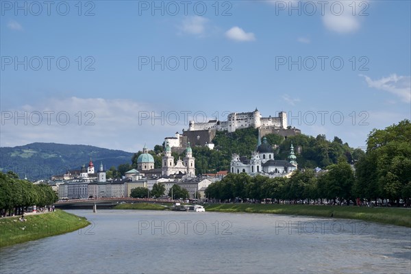 View over the Salzach to the old town and Hohensalzburg Castle