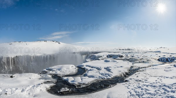 Hafragilsfoss Waterfall in winter