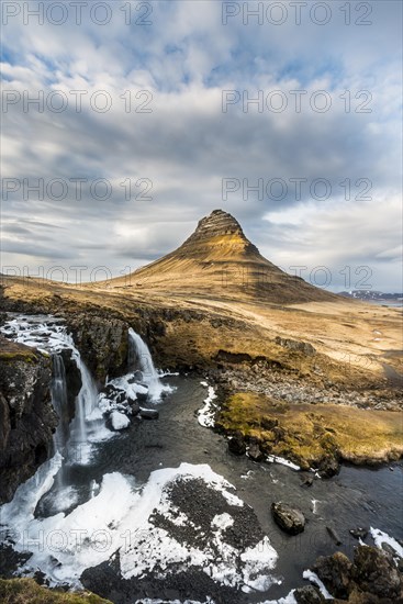 Mount Kirkjufell with Kirkjufellsfoss Waterfall