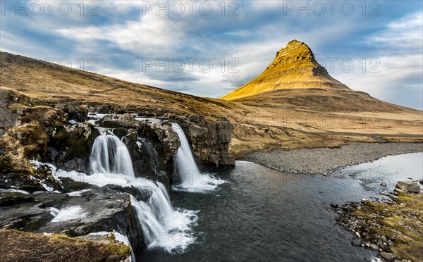 Mount Kirkjufell with Kirkjufellsfoss Waterfall